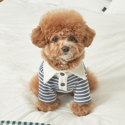 韓國新品上架【梨花娘總代理】🐾BAILEY 🐶秋冬新品 條紋翻領柔棉立體徽章刺繡寵物服飾(3色)