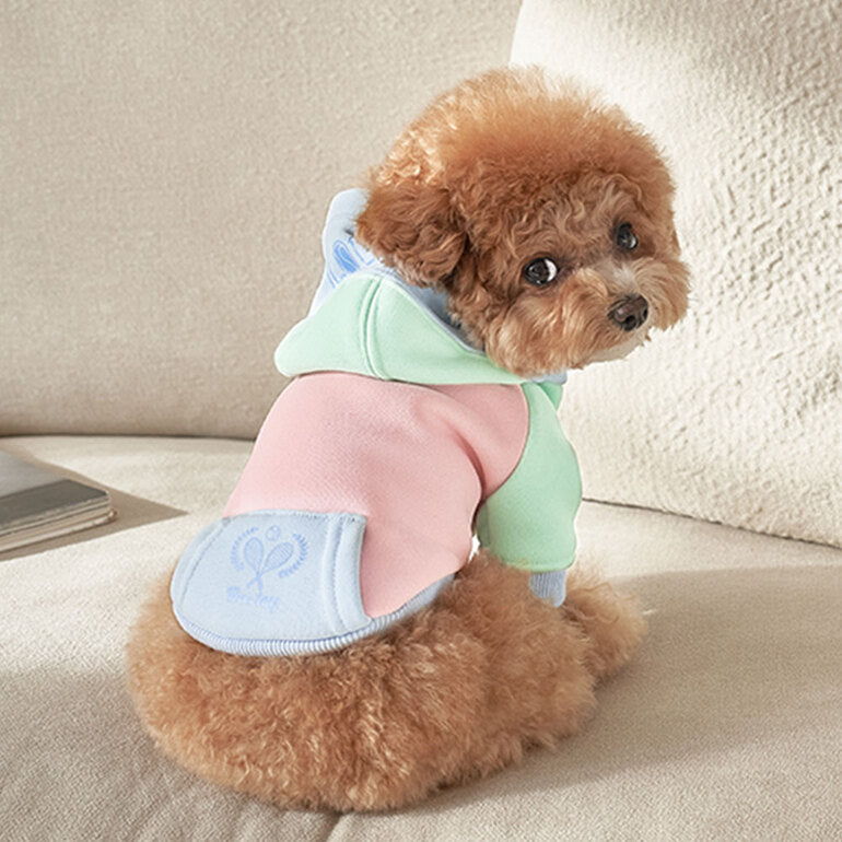 韓國新品上架【梨花娘總代理】🐾BAILEY 🐶秋冬新品 繽紛馬卡龍拼接網球保暖親膚連帽寵物服飾