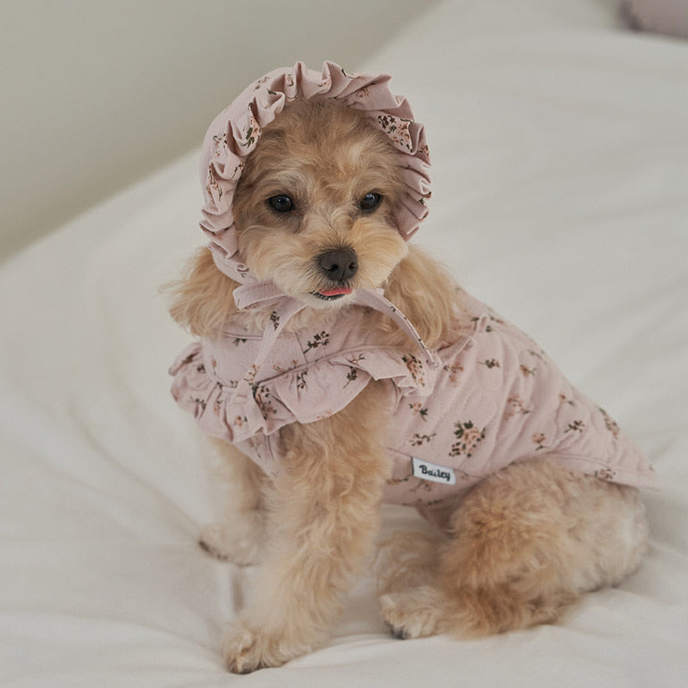 韓國新品上架【梨花娘總代理】🐾BAILEY 🐶秋冬新品 親膚純棉荷葉邊復古小碎花寵物服飾(2色)