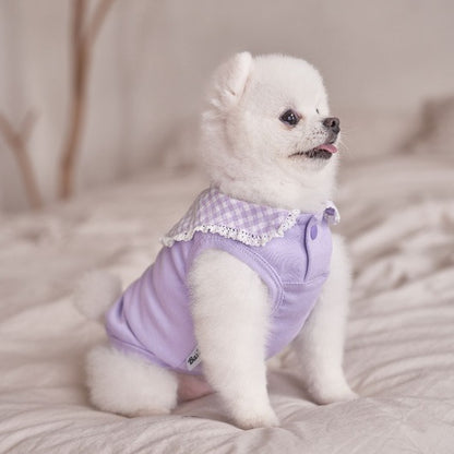 韓國新品上架【梨花娘總代理】🐾BAILEY 🐶秋冬新品 韓系溫小公主格子領蕾絲邊刺繡寵物服飾(3色)