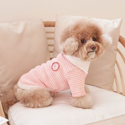 韓國新品上架【梨花娘總代理】🐾BAILEY 🐶秋冬新品 條紋翻領柔棉立體徽章刺繡寵物服飾(3色)