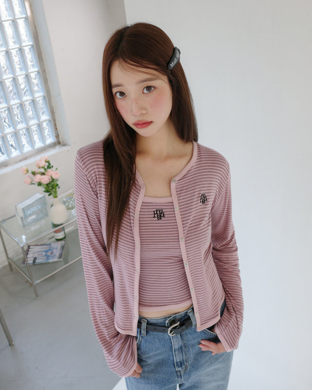 💖韓國暢銷品牌MUAHMUAH 💕新品上市 撞色細條紋小可愛兩件式罩衫上衣(4色)