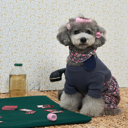 韓國新品上架【梨花娘總代理】🐾BAILEY 🐶復古花朵圖保暖舒適圍脖針織寵物毛衣(2色)