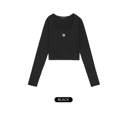 💖韓國暢銷品牌MUAHMUAH 經典款短版百搭棉質精緻刺繡品牌薄長袖T恤(5色)