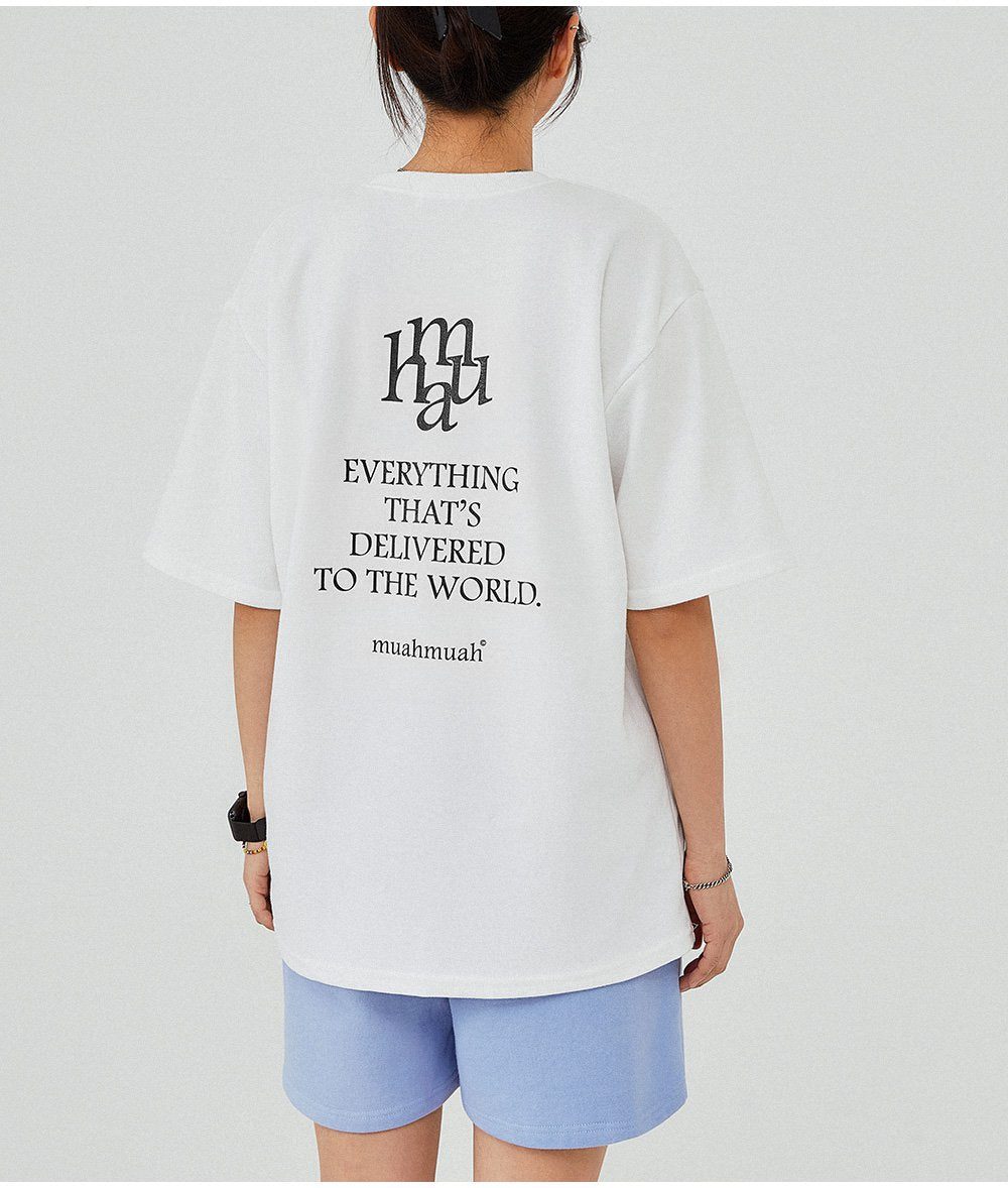 💖韓國暢銷品牌MUAHMUAH 經典款背後英文短袖棉質中長版T恤(4色)