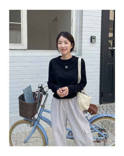 💕韓國暢銷品牌MUAHMUAH 精緻logo立體線條設計薄長袖T恤(3色)
