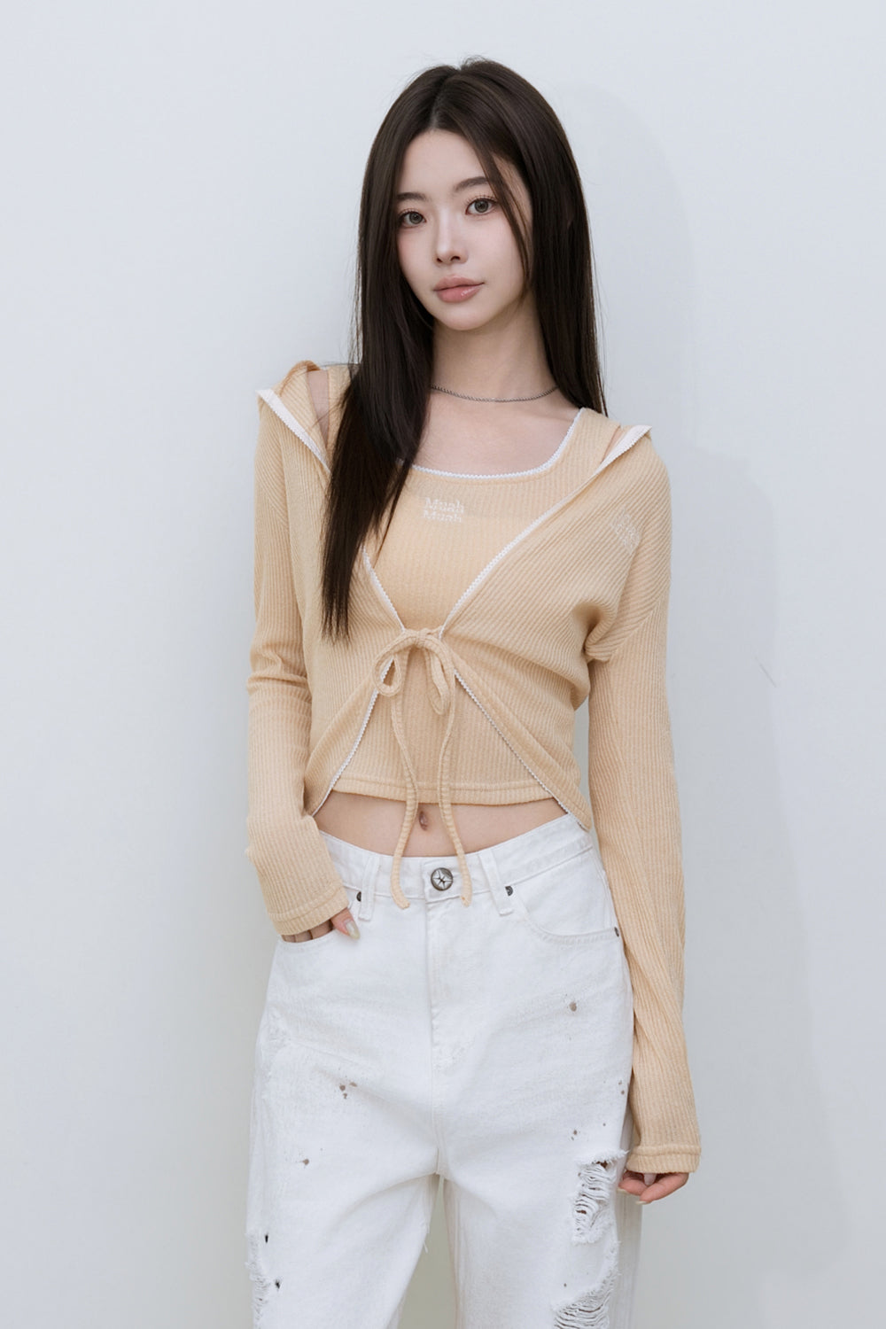 🆕新品上架【梨花娘】💜 韓國 MUAH MUAH｜甜辣蕾絲綁帶針織兩件式套裝(2色)