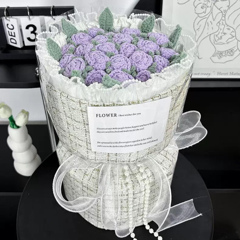 🆕新品上架【梨花瑪雅】💖絕美手工針織毛線葡萄紫色玫瑰花束(須等製作期約7~14天)閨蜜禮物，情人禮物，生日禮物