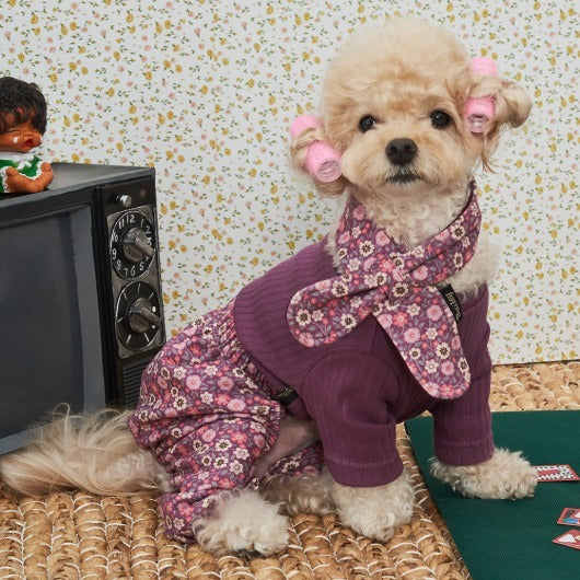 韓國新品上架【梨花娘總代理】🐾BAILEY 🐶復古花朵圖保暖舒適圍脖針織寵物毛衣(2色)