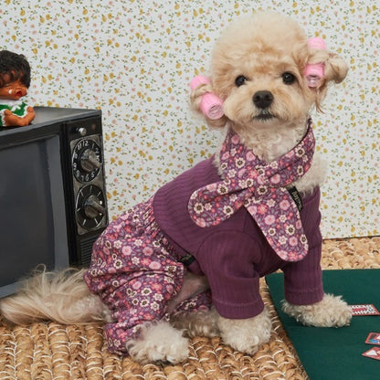 韓國新品上架【梨花娘總代理】🐾BAILEY 🐶復古花朵圖保暖舒適圍脖針織寵物毛衣(2色)
