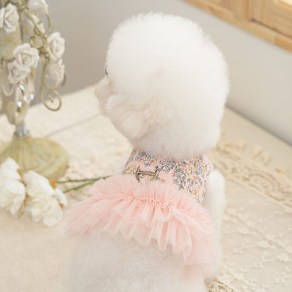 韓國新品上架【梨花娘總代理】🐾BAILEY 🐶新品 溫柔蕾絲荷葉法式小碎花寵物蓬蓬裙+牽引繩(2色)