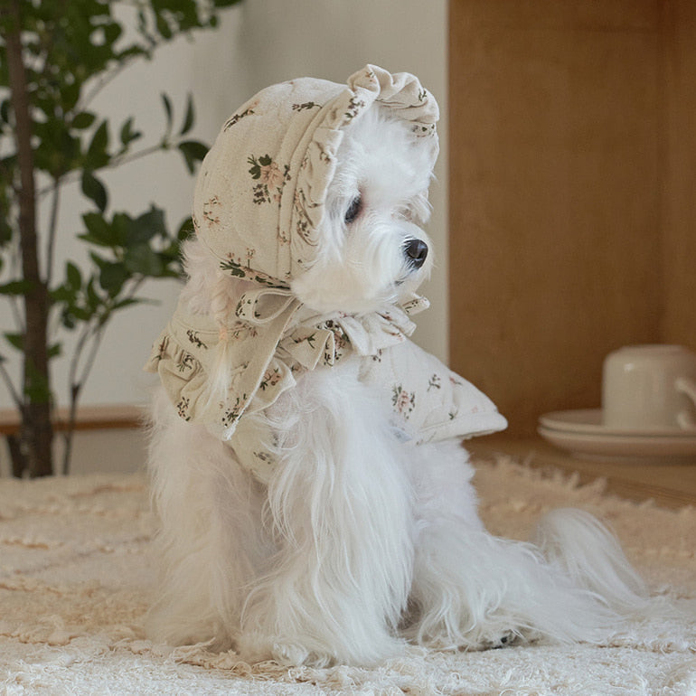 韓國新品上架【梨花娘總代理】🐾BAILEY 🐶秋冬新品 親膚純棉荷葉邊復古小碎花寵物服飾(2色)