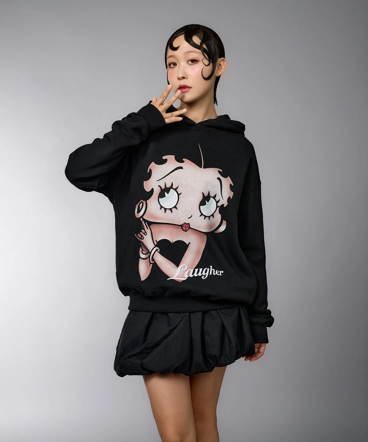 💜新品上架【梨花娘】💖韓國熱賣 Betty Boop 女王圖像連帽上衣(M~XL)