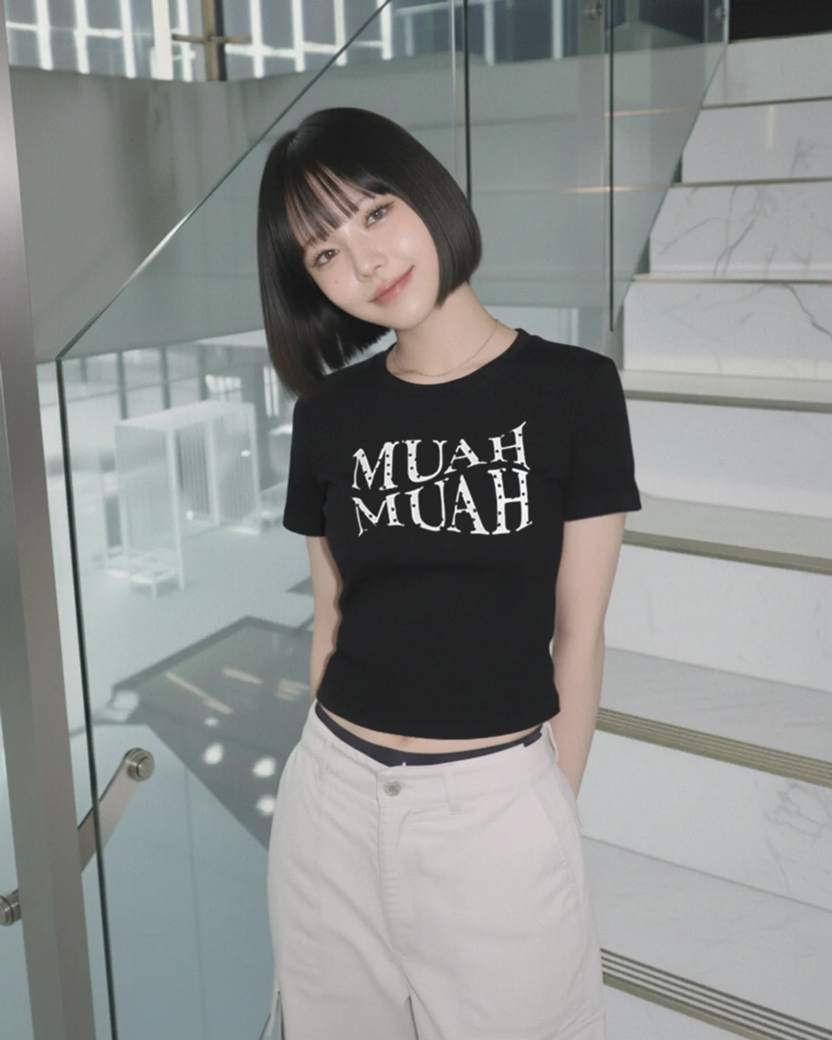 🆕新品上架【梨花娘】💗 韓國 MUAH MUAH 甜酷顯瘦！愛心刺繡柔膚短版修身棉質T恤(4色)