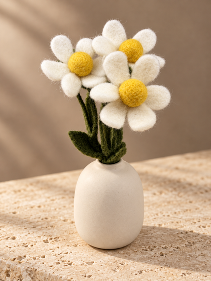 新品上架【梨花娘】🌼 LIHUA MAYA｜暖陽小雛菊・高級純羊毛手作花｜花梗可彎曲・五朵組