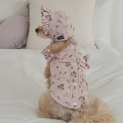 韓國新品上架【梨花娘總代理】🐾BAILEY 🐶秋冬新品 親膚純棉荷葉邊復古小碎花寵物服飾(2色)