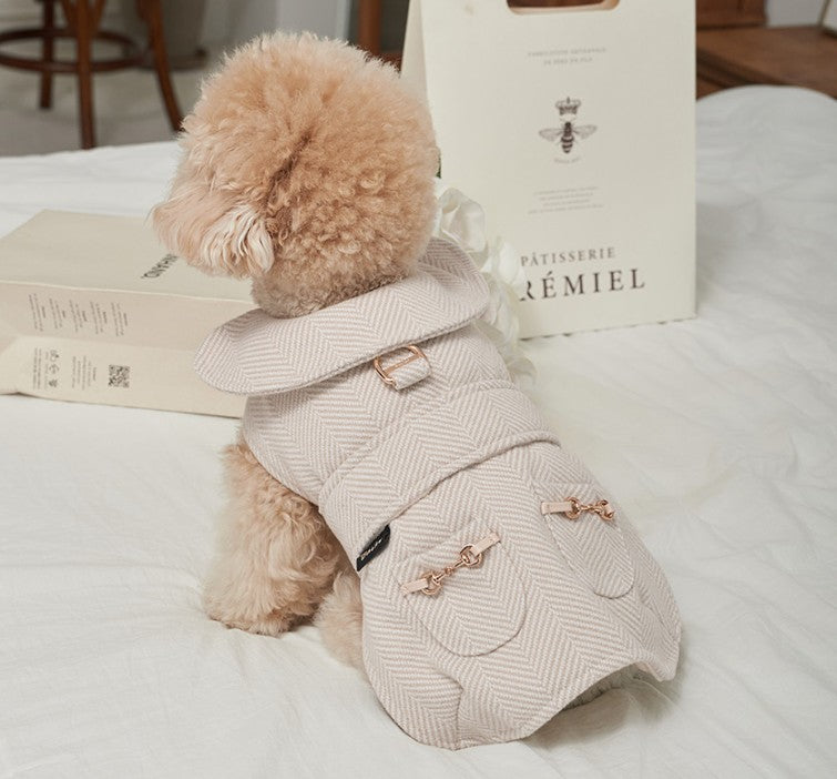 韓國BAILEY💖【梨花娘總代理】秋冬新品上架 英倫風翻領人字紋口袋寵物大衣(2色)