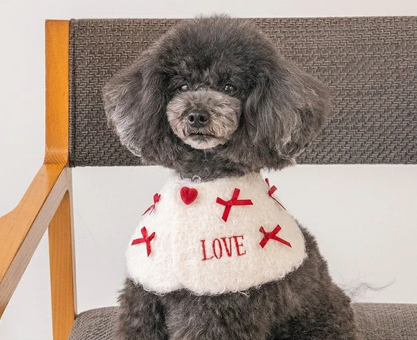 新品上架【梨花娘總代理】🐾日本品牌Solgra  冬日甜心刺繡毛呢蝴蝶結愛心寵物領巾🐶（S~L）
